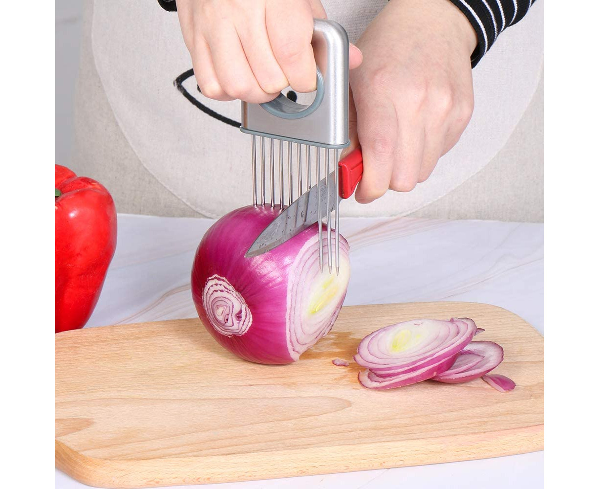 Creative Stainless Steel Onion Slicer Hand Guard Slicer Beef Tenderizer  Fruit Vegetable Onion Needle Kitchen Tool Home Gadgets