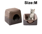 Luxury Cat Bed for Cats/Kittens/Small Dogs Pet Bed Cave Bed with Removable Cushion  Blanket Foldable Indoor Outdoor Bed - Brown