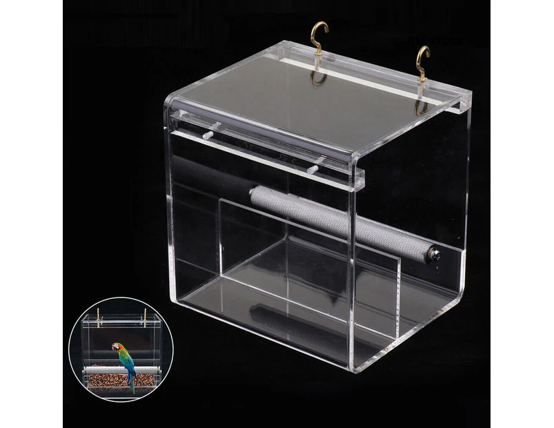 Automatic Parrot Feeder Pet Bird Cage Seed Feeding Container Box Acrylic