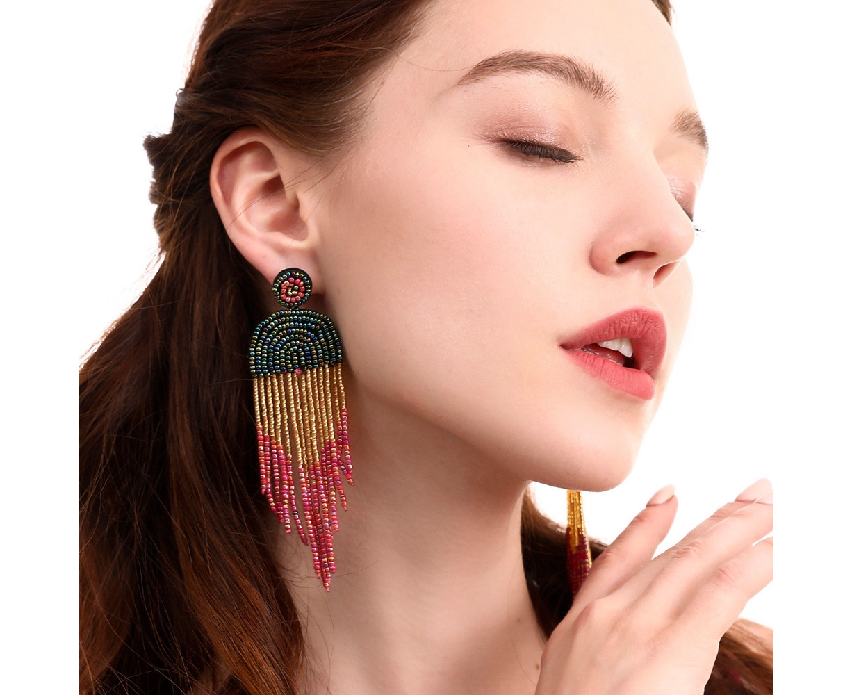 Ethnic Earrings Handmade Beaded Bohemian Tassel Earrings, Colour