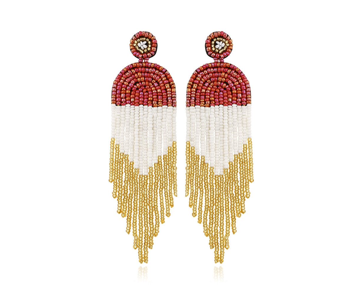 Beaded Fan Tassel Earrings / green — Etnyko