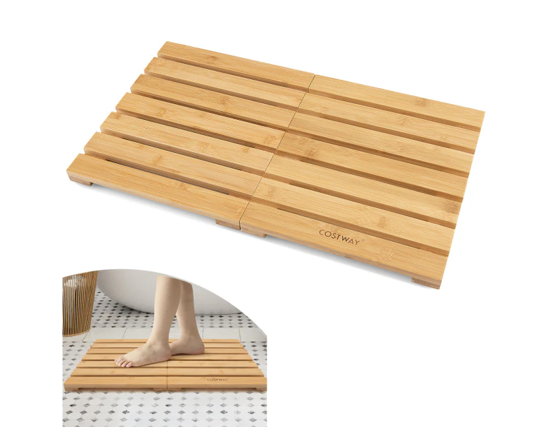 Costway Bamboo Bath Floor Mat Slatted Duck Board Non-slip Shower Mat Bathtub Spa Bathroom