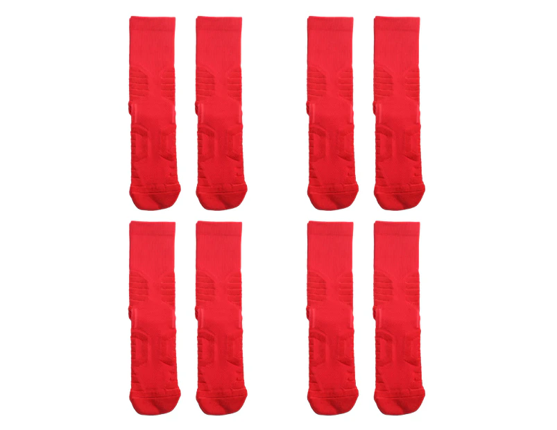 4 Pairs Athletic Socks Quick Drying Moisture Wicking Polyester Performance Cushion Men's Sports Hiking Socks for Cycling Red