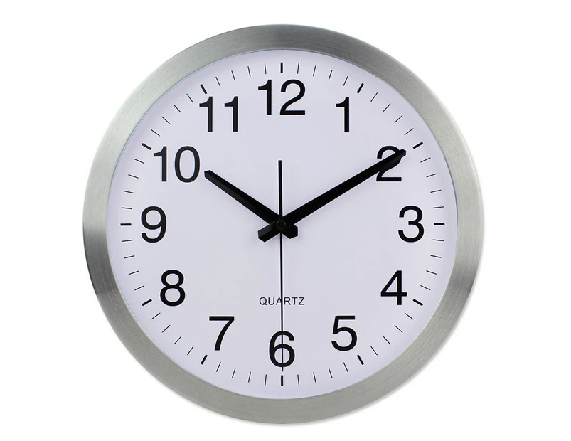 Modern Silent Non Ticking Wall Clock 30cm with Metal Frame and Decorative Frame for Kitchen, Living Room, Bedroom, Bathroom, Bedroom, Office (Silver)