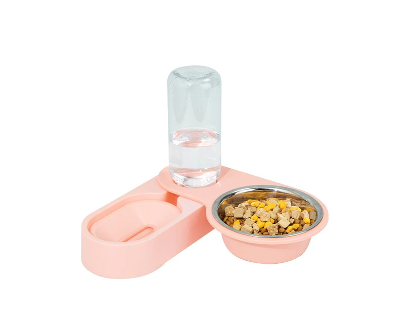 Pet Supplies Dog Cat Food Bowl Folding Rotating Double Bowl, Specification: Pink With Bowl