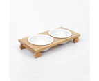 Bamboo And Wood Ceramic Cat Bowl Pet Supplies, Specification: Double Bowl