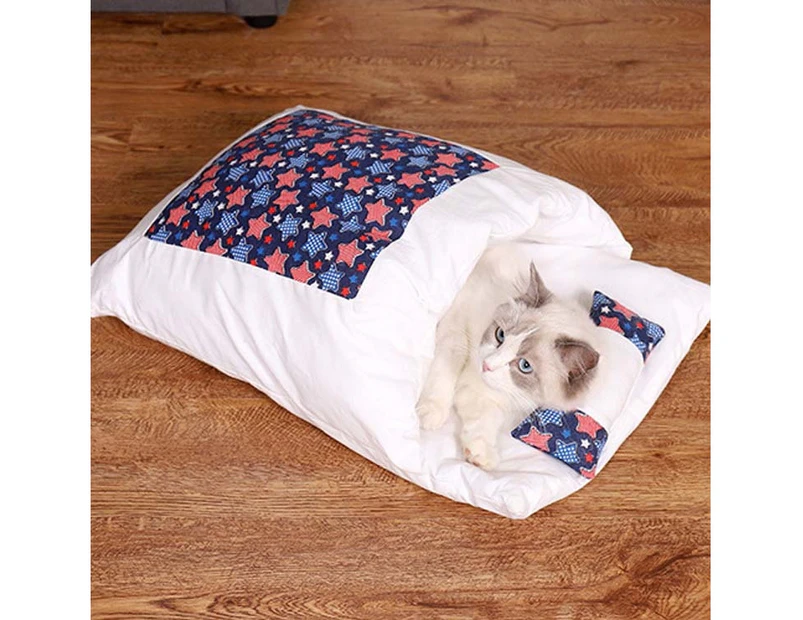 Closed Removable and Washable Cat Litter Sleeping Bag Winter Warm Dog Kennel, Size: M(Dark Blue Stars)