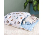 Closed Removable and Washable Cat Litter Sleeping Bag Winter Warm Dog Kennel, Size: M(Blue Pony)