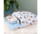 Closed Removable and Washable Cat Litter Sleeping Bag Winter Warm Dog Kennel, Size: M(Blue Pony)