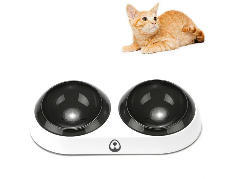 Cat Dog Bowl Non-Slip Pet Bowl Protection Spine Pet Bowl, Specification: Double Bowl(Black White)