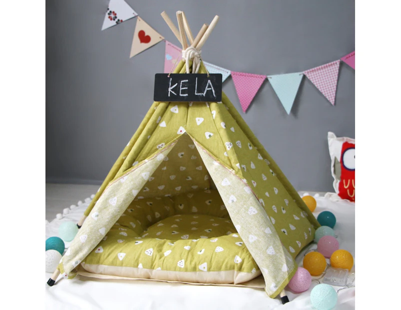 Cotton Canvas Pet Tent Cat and Dog Bed with Cushion, Specification: Small 40×40×50cm(Yellow Triangle)