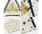 Cotton Canvas Pet Tent Cat and Dog Bed with Cushion, Specification: Small 40×40×50cm(Beige Navy Star)