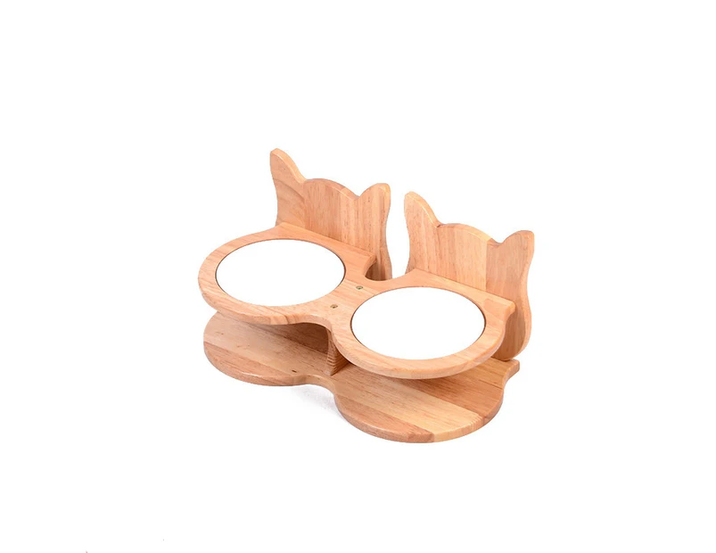 Protect Cervical Spine Cat Food Bowl Ceramic Dog Water Bowl, Specification: Double Bowl Porcelain Bowl