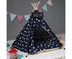 Pet Tent Removable And Washable Wooden Cat Kennel with Cushion, Specification: Medium 50×50×60cm(Navy Blue Eyes)