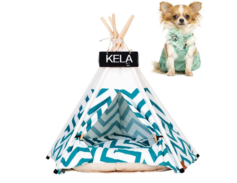 Striped Pattern Pet Tent Bed with Cushion, Size:Large 60×60×70cm(Green)