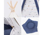 Cotton Canvas Pet Tent Cat and Dog Bed with Cushion, Specification: Large 60×60×70cm(Navy Blue Dot)