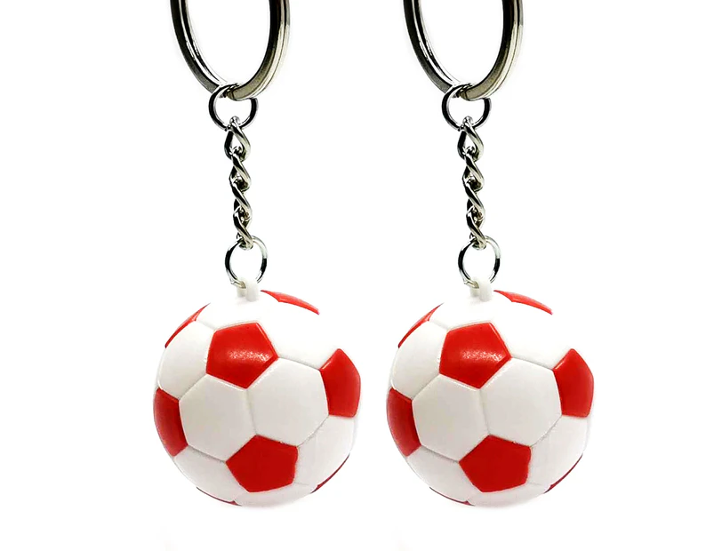 2 Pcs Key Ring Vibrant Color Water-proof ABS School Carnival Reward Soccer Keychain for Kids Red