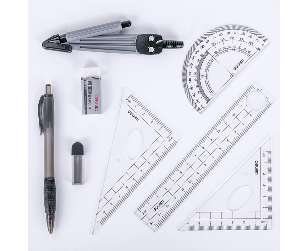 2 PCS Deli 9591 Student Drawing Set 8 Piece Set Compass Ruler Set Student  Stationery(Black)