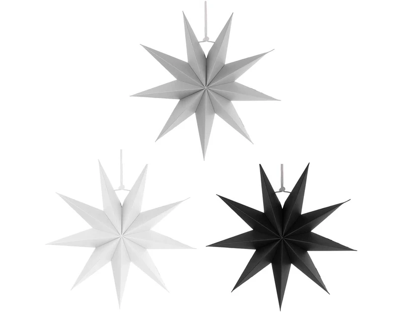 Folding Stars, 30 Cm 9 Points Poinsettia Paper Star Set for Christmas Tree Christmas Tree - White Gray Black, 3 Pieces