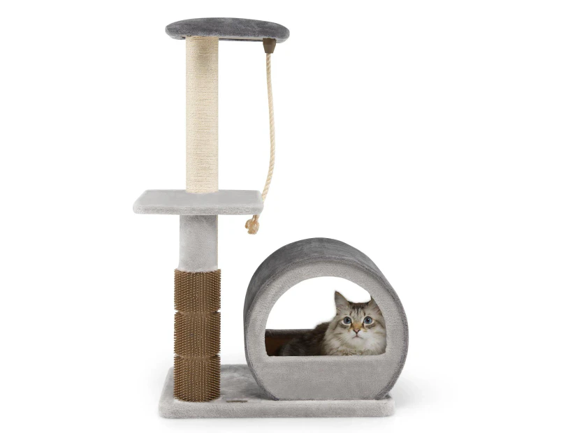 Costway 3-level Wood Cat Tree Scratching Sisal Post Tower Kitten Plush Condon House w/Ball