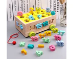 Wooden Pull Along Car Colorful Number Shape Blocks Pairing Education Kids Toy