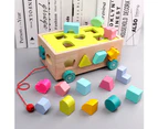 Wooden Pull Along Car Colorful Number Shape Blocks Pairing Education Kids Toy