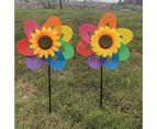 1 Set Windmill Vibrant Color Unique Shape Plastic Rainbow Flower String Pinwheel for Outdoor Multicolor