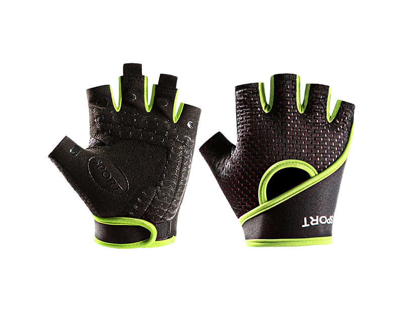 1 Pair Men Women Sport Gloves Half Finger Stretchy Fastener Tape Mesh Anti Skid Riding Gloves for Outdoor Sports - Green
