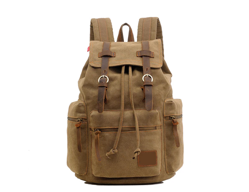 Travel Backpack Convertible Duffel Zipper Closure Adjustable Shoulder Strap Load Bearing Multiple Pockets Large Size Men Canvas Vintage Backpack for School - Tan