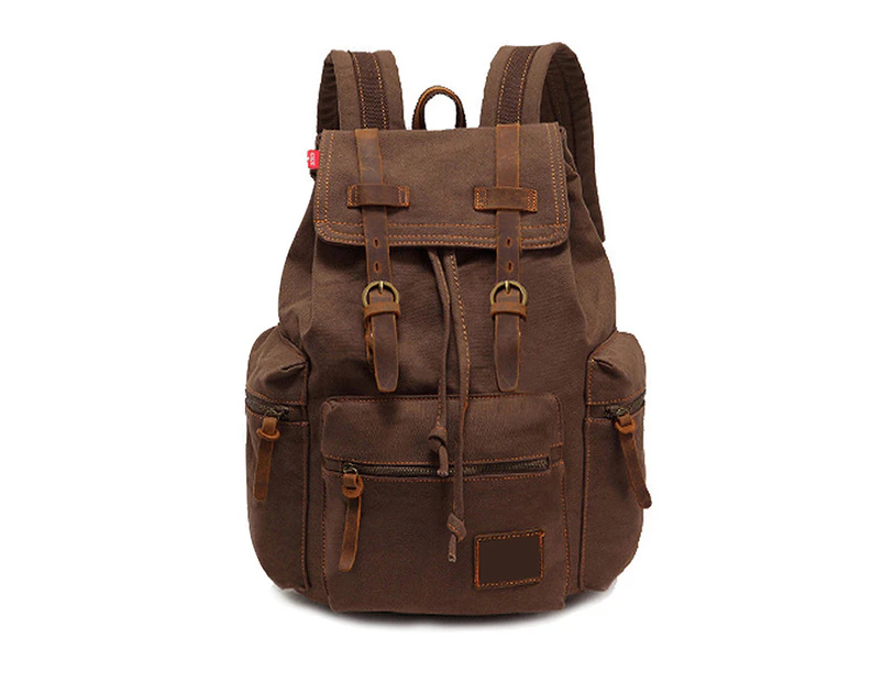 Travel Backpack Convertible Duffel Zipper Closure Adjustable Shoulder Strap Load Bearing Multiple Pockets Large Size Men Canvas Vintage Backpack for School - Coffee