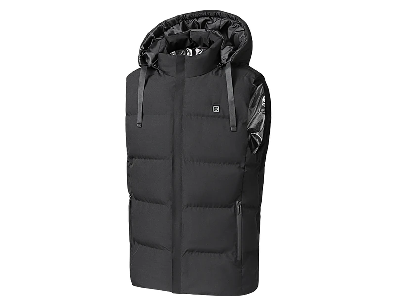 Heated Vest Hooded Stand Collar Energy-saving Long Battery Life Fleece Lining Keep Warm USB-Powered 7 Heating Zones Heated Jacket for Outdoor - Black