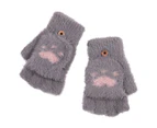 1 Pair Winter Gloves Cat Feet Half Finger Flip Cover Thicken Plush Cartoon Coldproof Gloves for Outdoor - Dark Gray