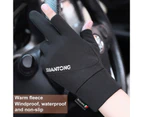 1 Pair Thicken Winter Gloves Windproof Keep Warm Wear-resistant Two Fingers Exposed Cold Protection Outdoor Motorcycle Gloves for Cycling - Black Womens