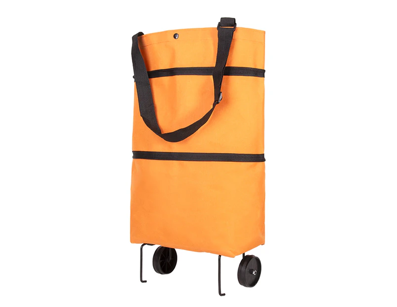 Shopping Bag Eco-friendly Collapsible Oxford Cloth Wheeled Climbing Cart for Outdoor-Orange
