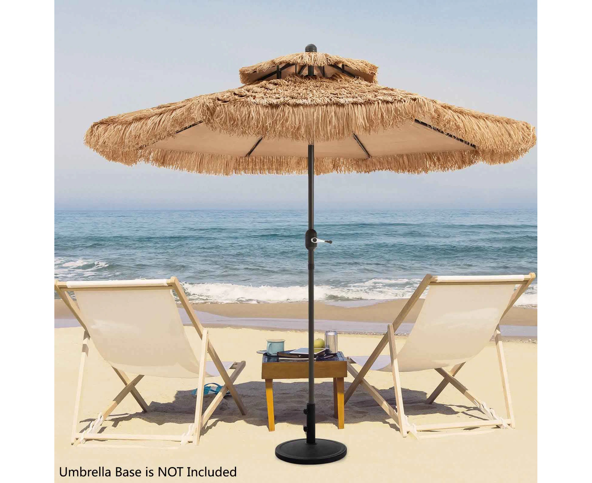 Costway 2.6M Hawaiian Beach Umbrella Tilting Outdoor Parasol Fringed Sun Shade Shelter Balcony Garden Patio