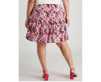 Beme Mid Thigh Tiered Woven Skirt - Womens - Plus Size Curvy - Abstract