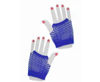 80s Short Blue Fishnet Gloves Costume Accessory