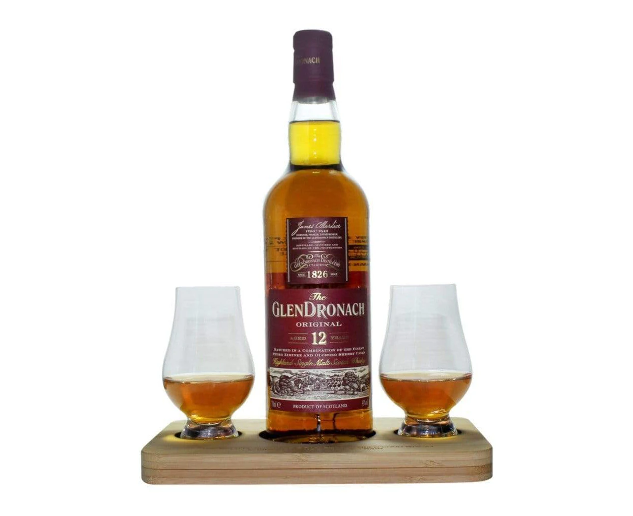 Glendronach The Orginal Whisky Tasting Gift Set includes Wooden Presentation Stand plus 2 Original Glencairn Whisky Glass