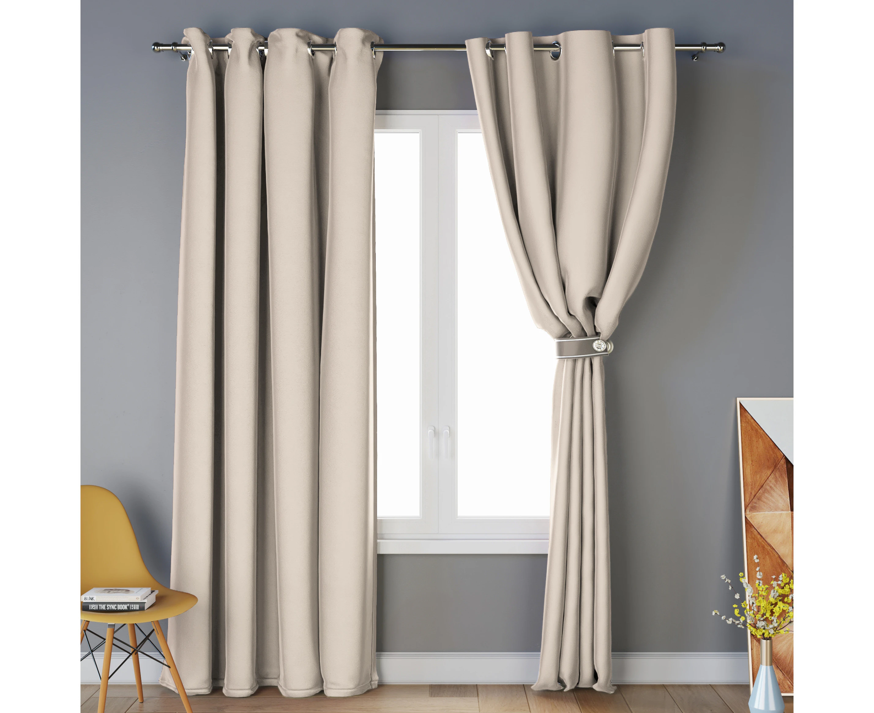 2X Blockout Curtains Bedroom Living Room Noise Reducing Eyelet Window Curtain - Cream