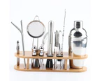 18 in 1 Stainless Steel tail Shaker Set, Oval Bamboo Base, Bar Tool Set, Specification: 550ml