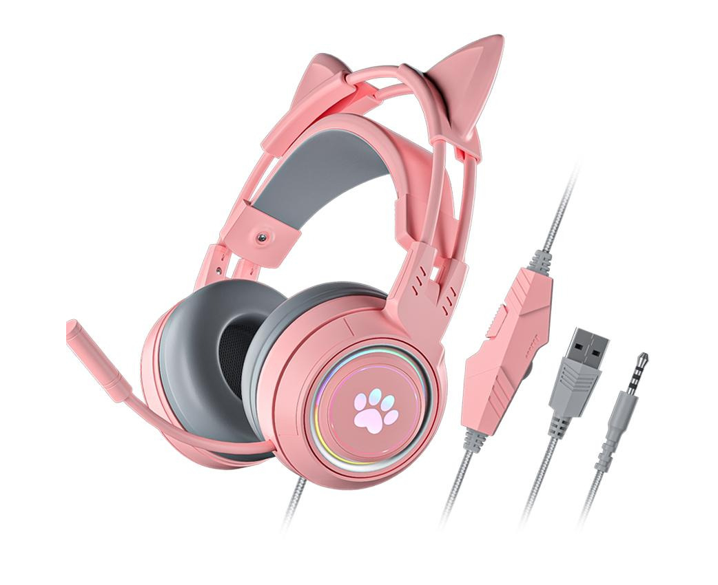 Pink cat gaming online headphones