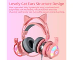 Gaming Headset RGB Light PC Wired Stereo Headphones Pink Cat Ear with Microphone for Laptop/ PS4/Xbox One Controller - Purple