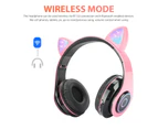 Game Headset Bluetooth Wireless Cat Earphone Rabbit Ear LED w/Mic Headphone For Kids Girls - Black