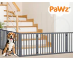 Pawz Wooden Pet Gate Dog Fence Safety Stair Barrier Security Door 6 Panels Grey