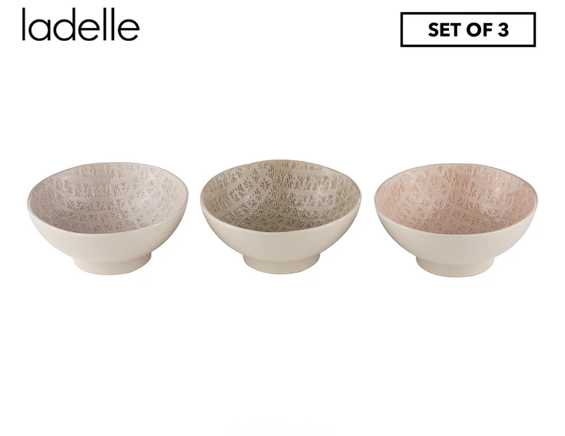 Set of 3 Ladelle Tirari Bowls - Desert Rose/Nougat/Travertine