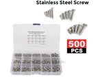 500pcs M3 304 Stainless Steel Pan Flat Head Self-Tapping Screws Assorted Kit