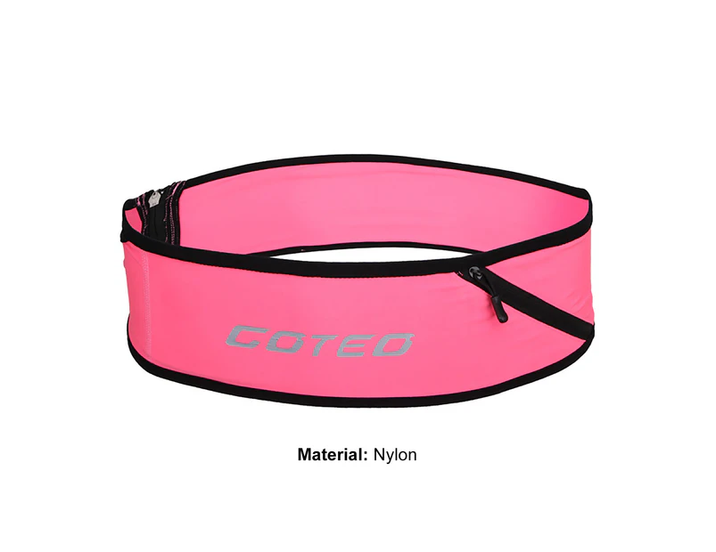 Reflective Waist Pack Lock Zipper Multi Pockets Sport Waistbag With Keychain for Running Rosy
