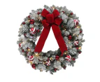 Pre Lit 60cm Wreath Snowy Flocked Decorated 30 LED