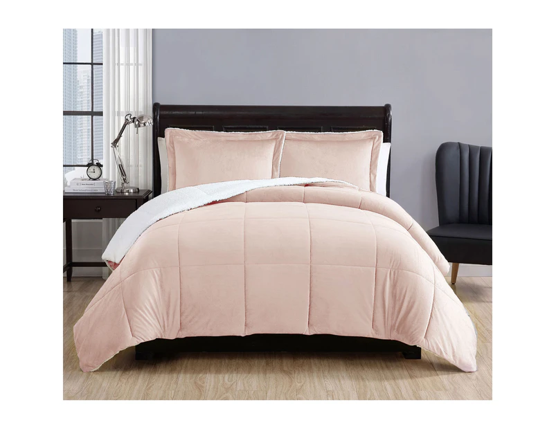 3 Piece Micro Mink Comforter Set with Sherpa Reverse - Apricot