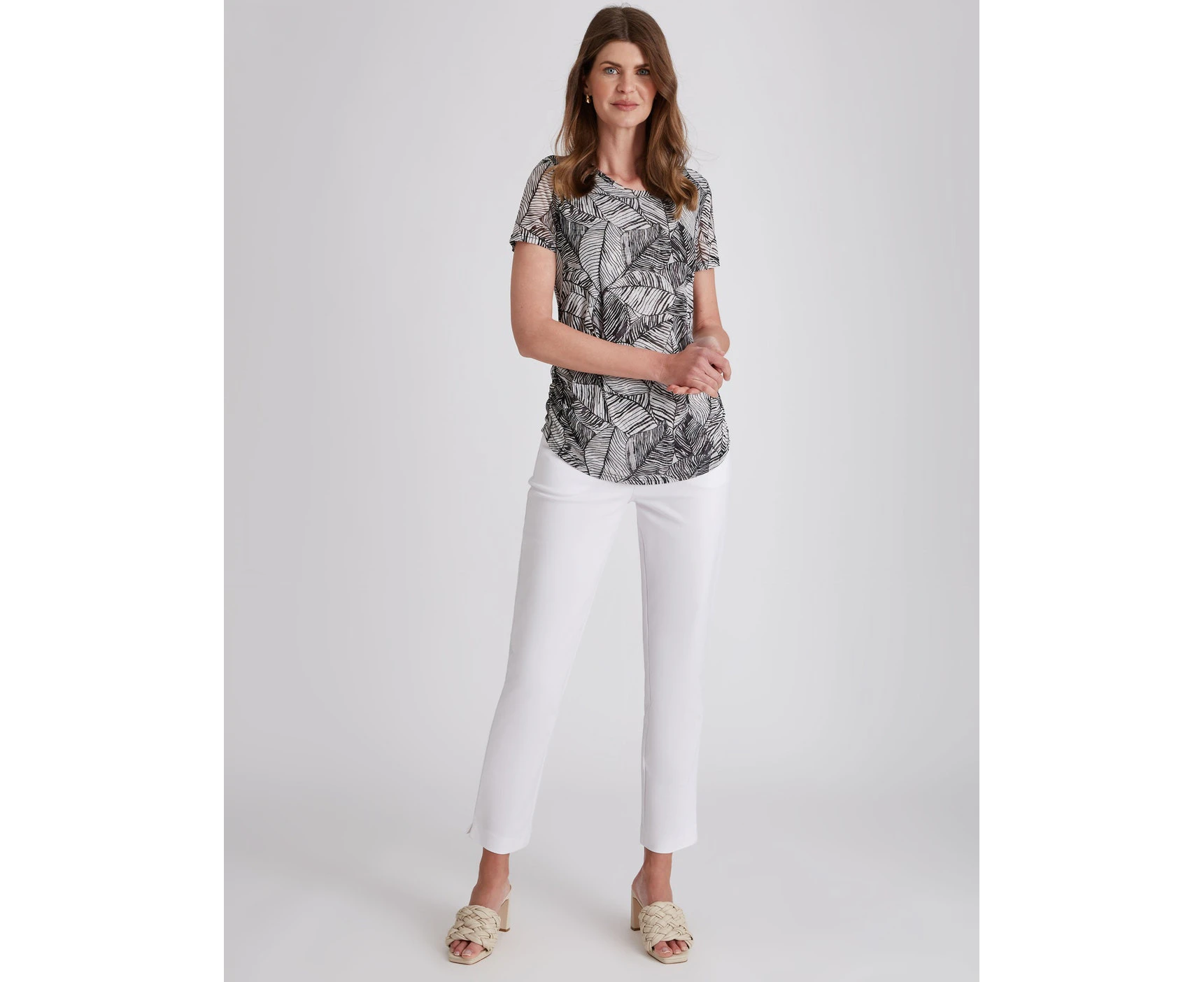 W Lane - Womens Pants - White All Season Ankle Length - Slim Leg Cotton Trousers - Low Waist - Elastane - Smart Casual - Work Clothes - Office Wear